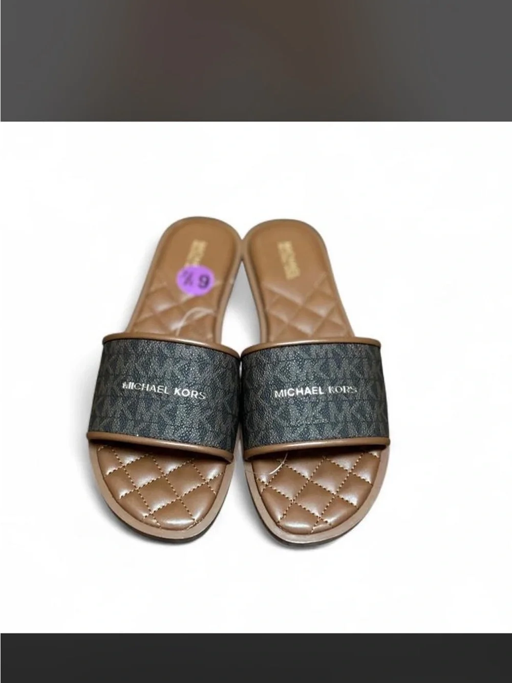 New Michael Kors Brown Quilted Footbed Slide Sandals 6.5.